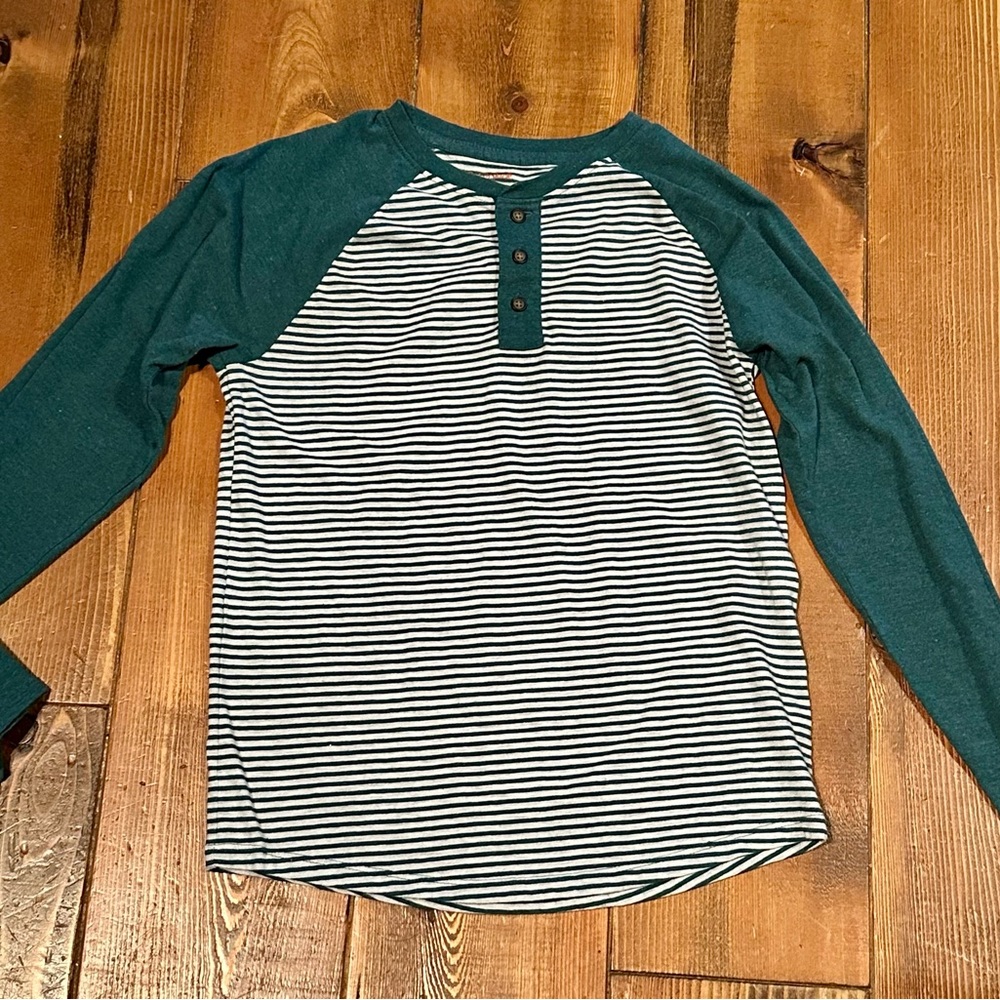 Cat & Jack Teal and White Striped Long Sleeve Tee